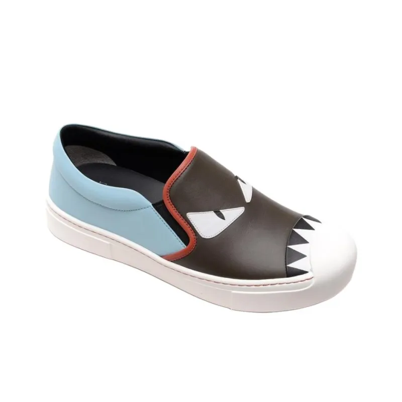 FENDI Monster Casual Single Shoes 3cm Women's Black Blue-2