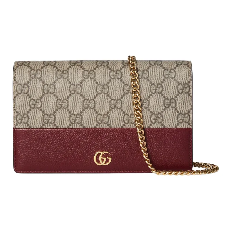 GUCCI GG Marmont Leather Crossbody Bag, Shoulder Bag Women's Red & Beige-0