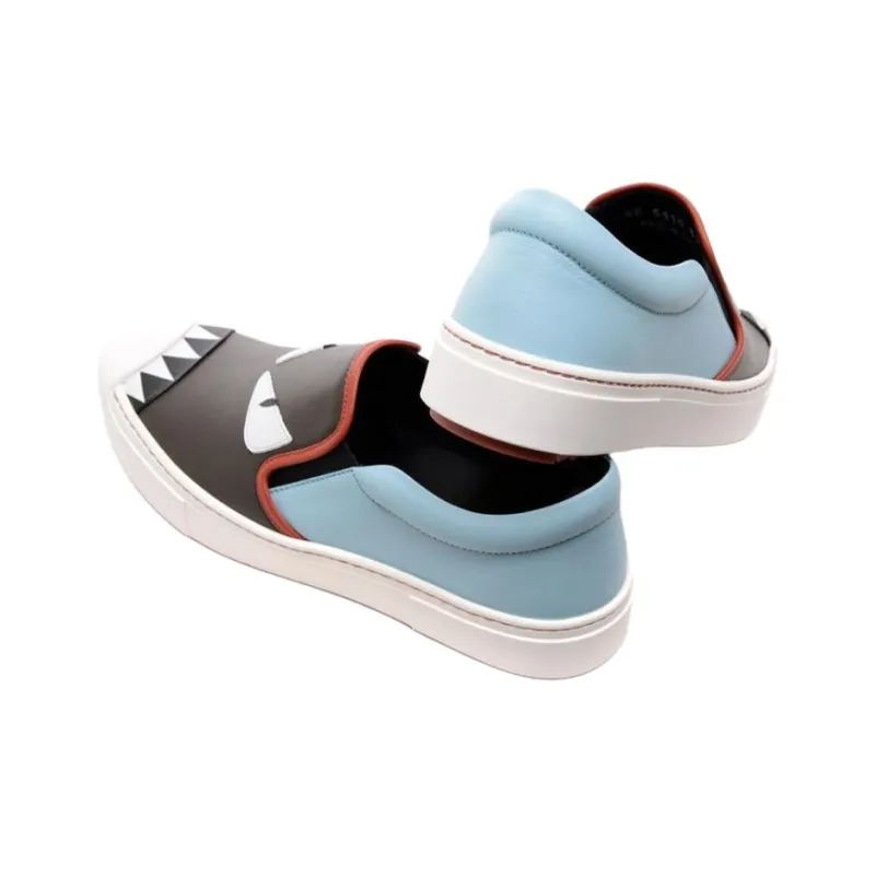 FENDI Monster Casual Single Shoes 3cm Women's Black Blue-3