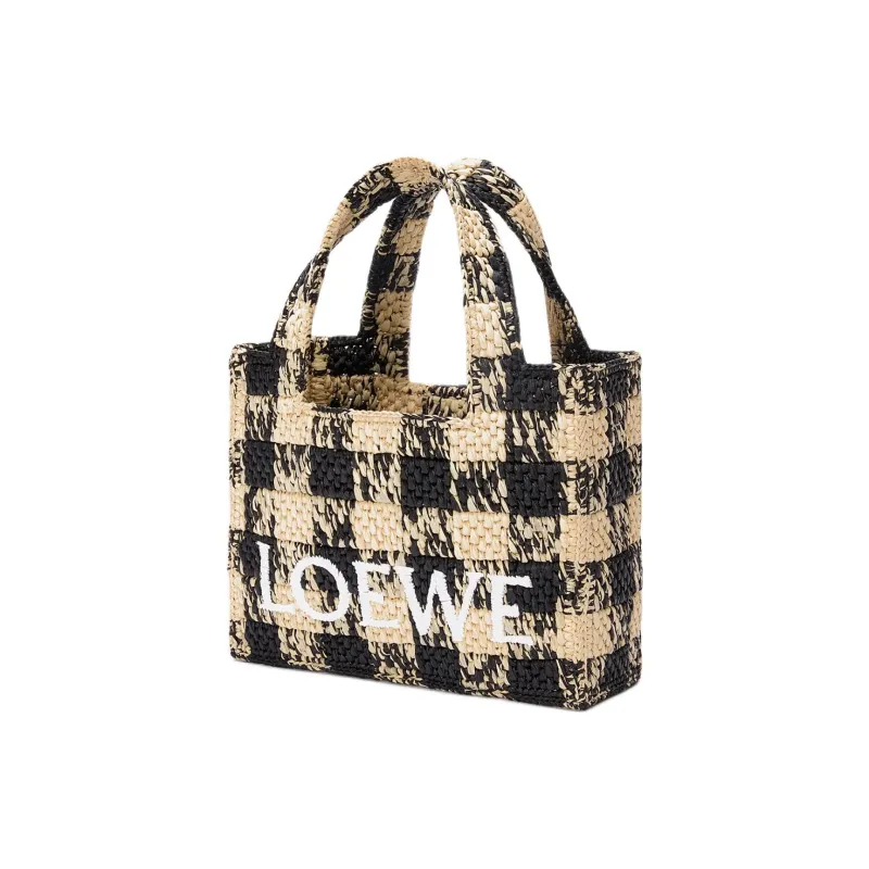 LOEWE Font Tote Raffia Tote Bag, Shopping Bag, Shoulder Bag, Handbag Mini Women's Natural & Black-2