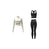 [Three-Piece Set]Ivory White Top+Starburst Black Bra+Starburst Black Ankle-Length Pants