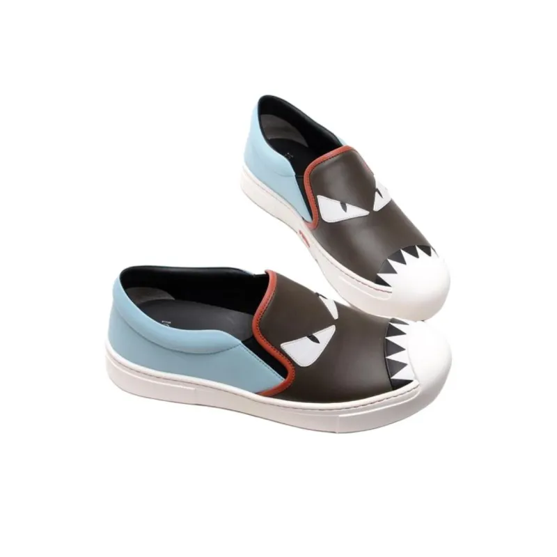 FENDI Monster Casual Single Shoes 3cm Women's Black Blue-4
