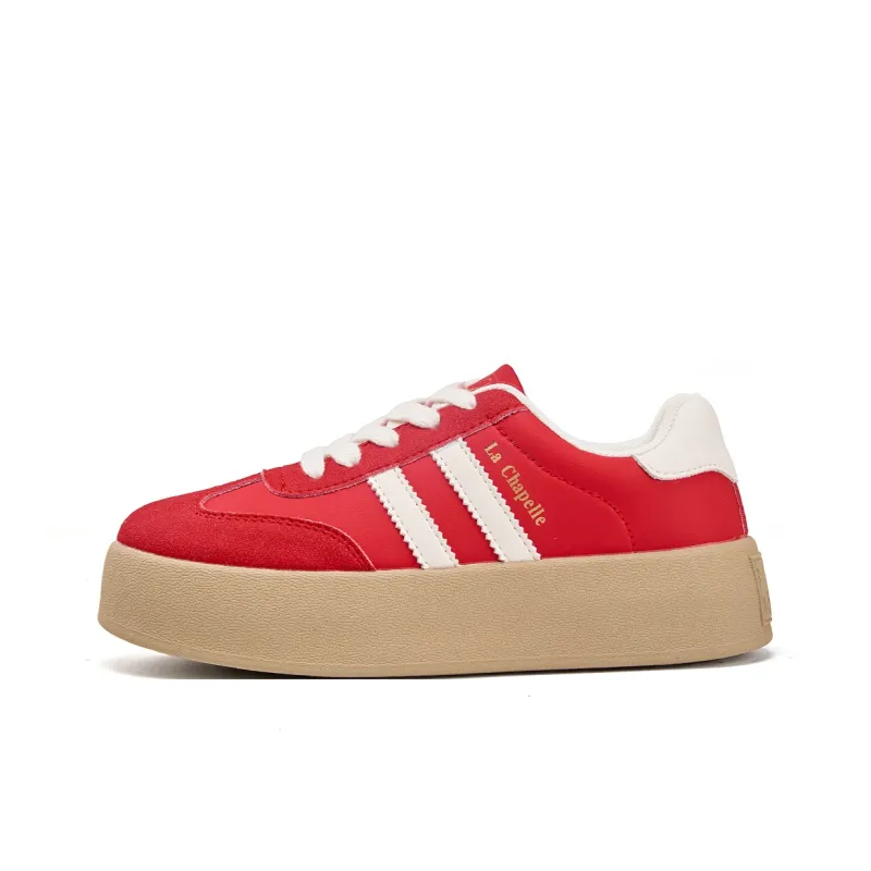 La Chapelle Abrasion Resistant Lightweight Slip Resistant Low Top Skateboard Shoes Women's Red-1
