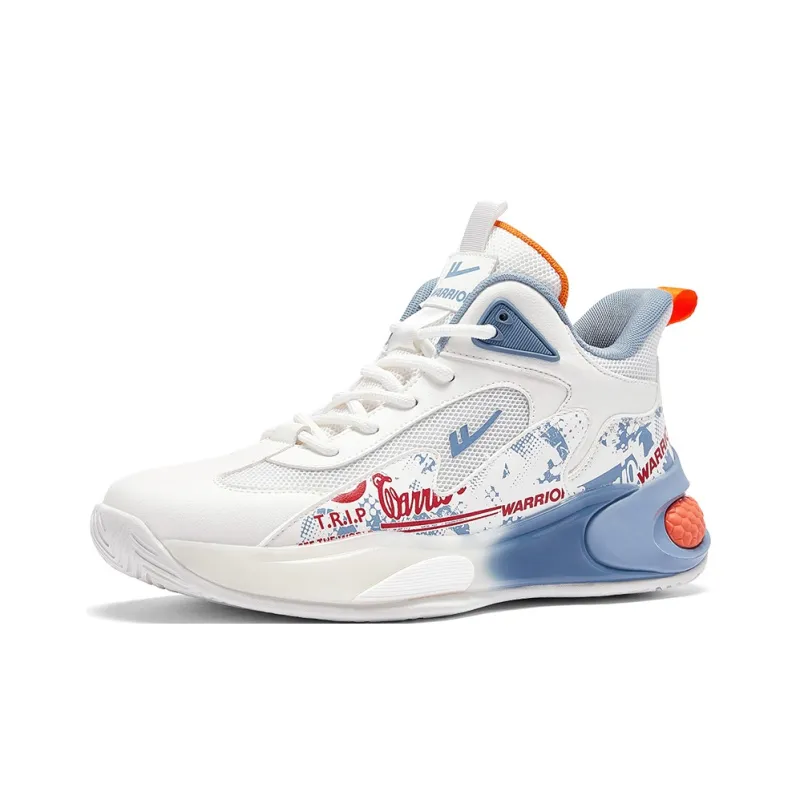 Warrior Mid Top Basketball Shoes Men's White Blue Gray-1