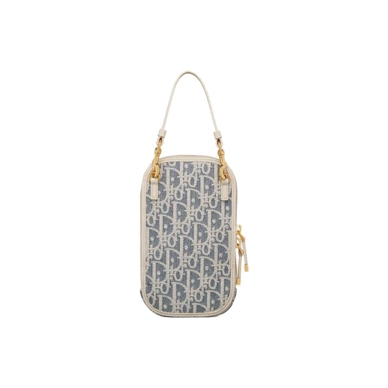 DIOR 30 Montaigne Cotton One Shoulder Handbag Women's Blue & White-3