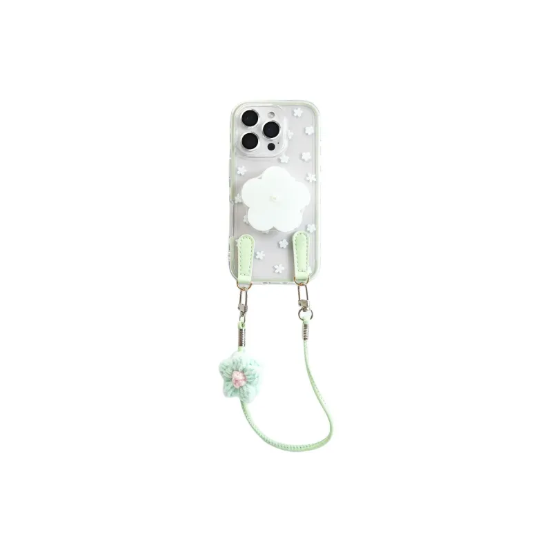 Sopi Acrylic Material 2 in 1 Floral Stand Lanyard Phone Cases Compatible With IPhone 16/15 Pro Max/Apple 13/14 Pro/Max-9