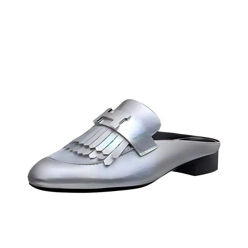 HERMES Closed Toe Slippers Women's Silver-0