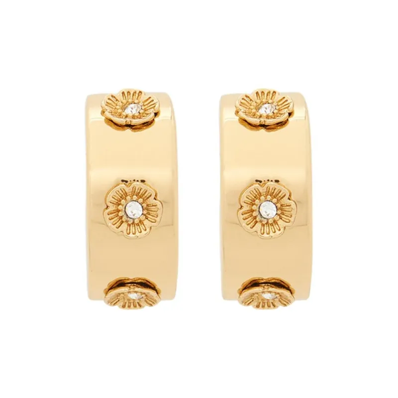 COACH Brass, Glass, Titanium, Zircon Earrings Women's Gold-1