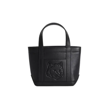 Maison Kitsune Cow Leather Tote Bag, Shopping Bag, Handbag Mini Unisex Black