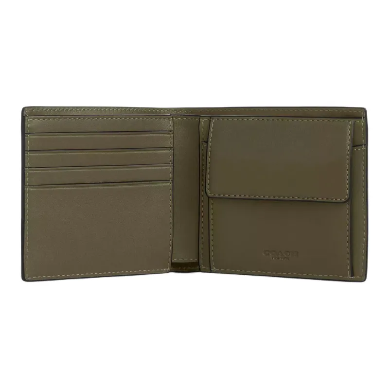 COACH Smooth Calf Leather Wallet Men's Olive Green-1