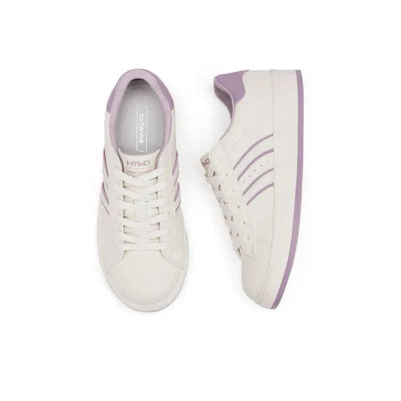 Hotwind Versatile White Sneakers Abrasion Resistant Slip Resistant Low Top Skateboard Shoes Women's-22