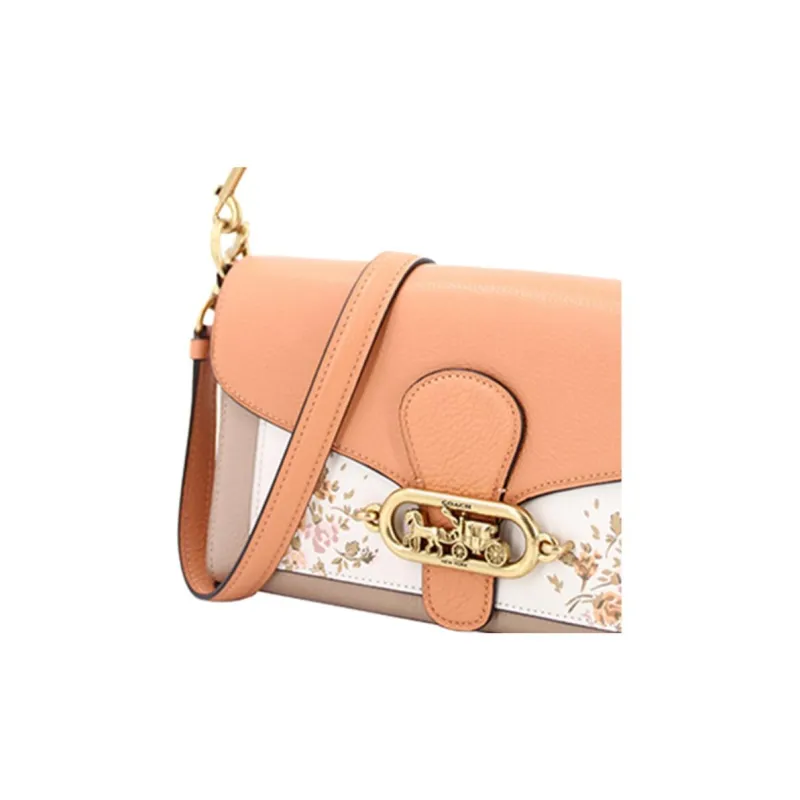 COACH Jade PVC Shoulder Bag, Portable Crossbody Bag Medium Size Women's Khaki & Light Orange-5