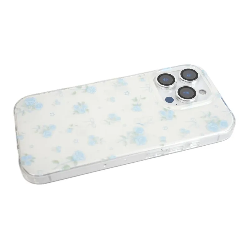 Wei Xin Acrylic Material Blue Bowknot Rose Floral Phone Cases Compatible With IPhone 16/15 Pro Max/Apple 13/14 Pro/Max-5