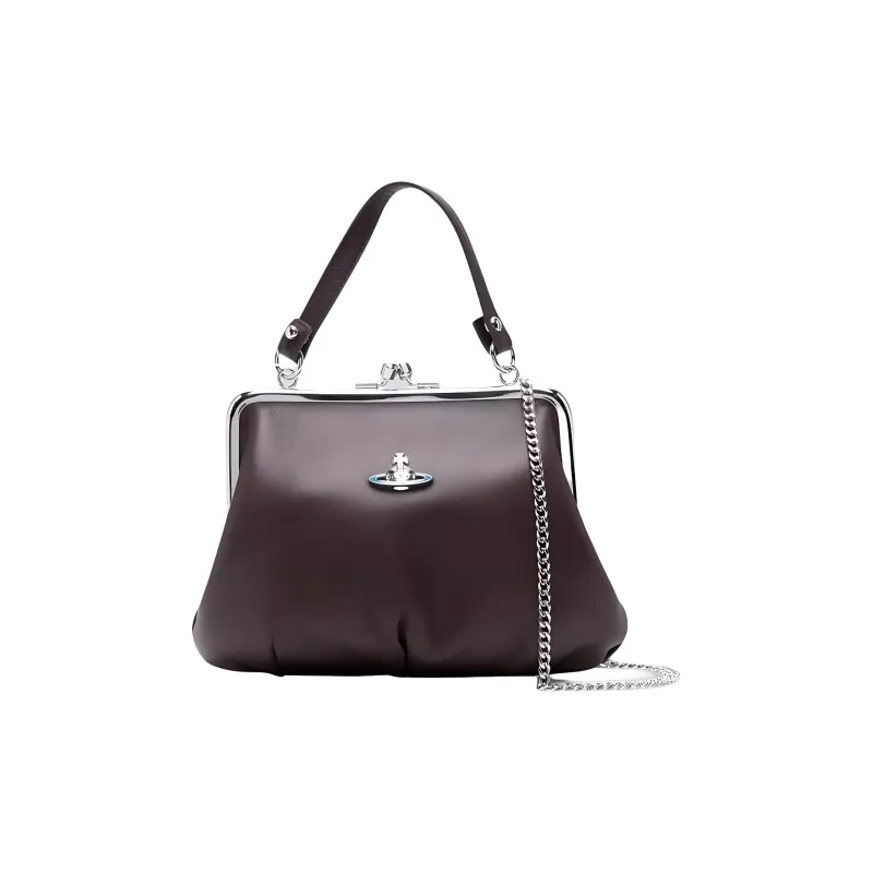 Vivienne Westwood Calfskin Shoulder Bag, Crossbody Bag, Handbag Women's Dark Brown-0