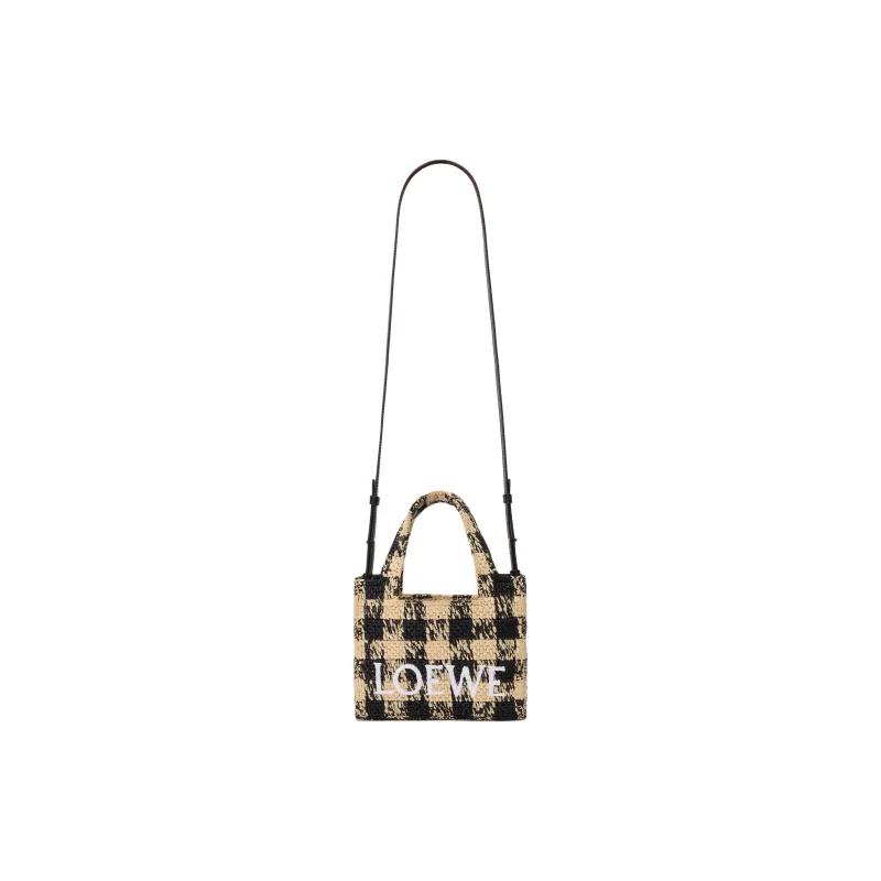 LOEWE Font Tote Raffia Tote Bag, Shopping Bag, Shoulder Bag, Handbag Mini Women's Natural & Black-1