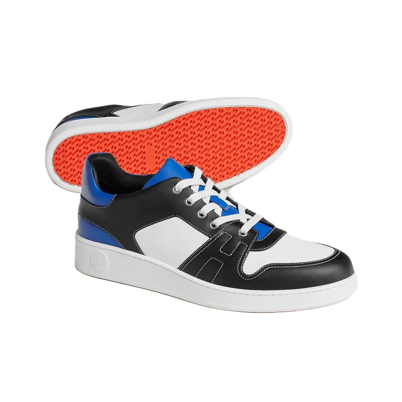 HERMES Low Top Stylish Skateboarding Shoes Men's Black White Blue-4