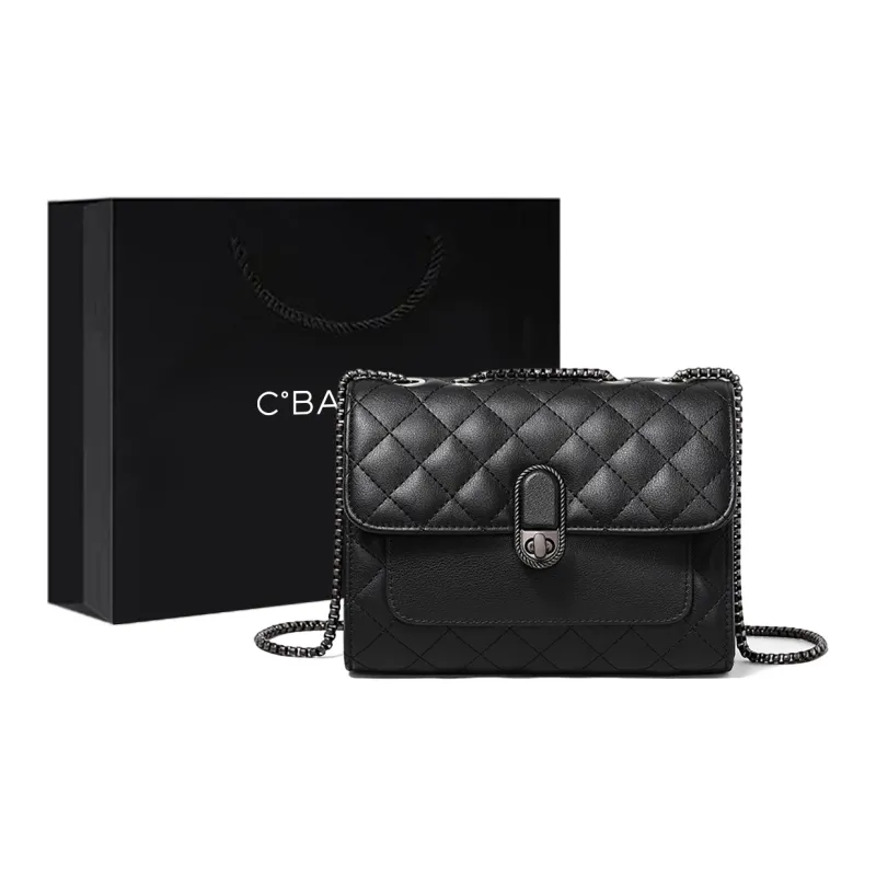 C°BANNER Cow Leather Chain Bag, Shoulder Bag, Crossbody Bag Small Size Women's Black-0