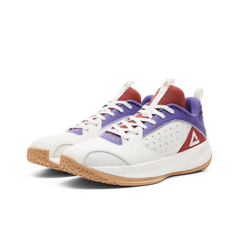 PEAK Lan Qie Basketball Shoes Men Low Top Super Light White Red-2