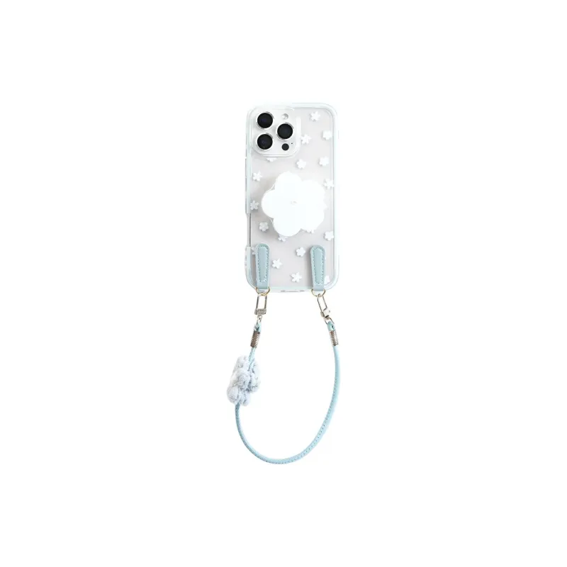 Sopi Acrylic Material 2 in 1 Floral Stand Lanyard Phone Cases Compatible With IPhone 16/15 Pro Max/Apple 13/14 Pro/Max-5