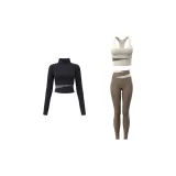 [Three-Piece Set]Starburst Black Coat+Ivory White Lingerie+Cocoa Ankle-Length Pants
