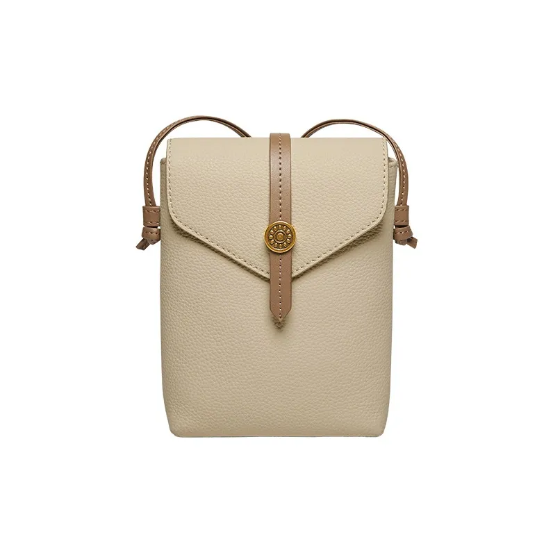 CNNCOO Cow Leather Crossbody Cell Phone Pouch Women's Milk Tea/Gold Brown/Elephant Gray-1