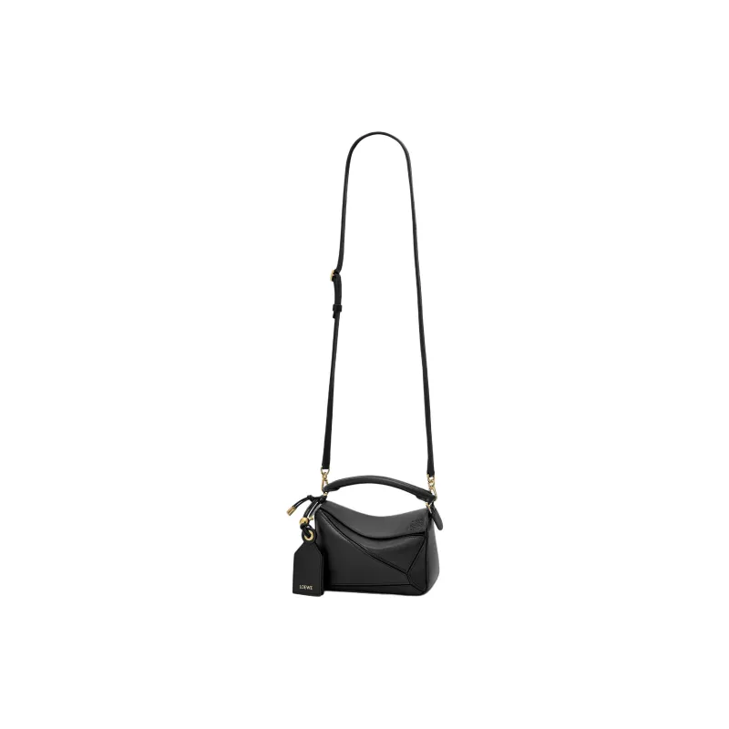 LOEWE Puzzle Sheepskin One Shoulder Handbag Mini Women's Black-6