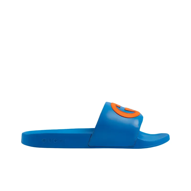 GUCCI Slide Interlocking G Leather Blue-1