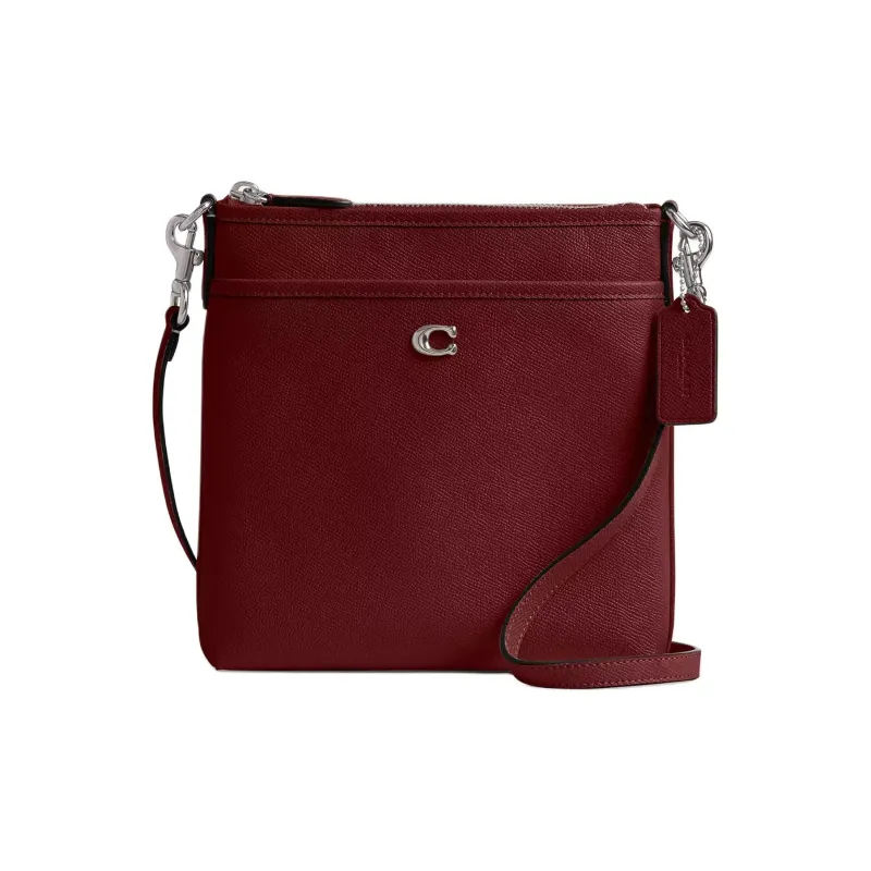 COACH KittMessenger Cross Grain Leather Messenger Bag, Crossbody Bag, Shoulder Bag Trumpets Women's Dark Red-0