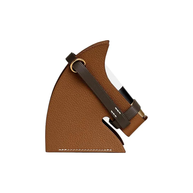 HERMES Evercolor Leather With Swift Calfskin Lipstick Leather Case Storage Bag Women's Gold Brown-2