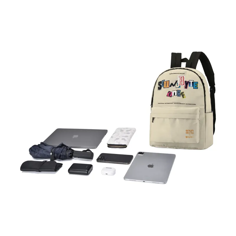 Soundbyte Polyester Backpack Unisex Ecru-4