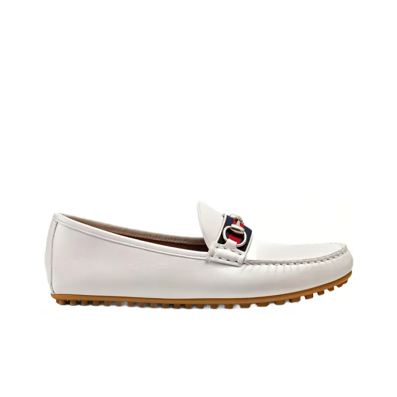 GUCCI Stripe Leather Flat Men White-1