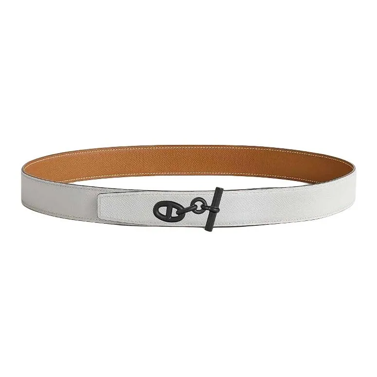 HERMES Calfskin Leather Belts Men's Gold/White Width 3.2CM-1