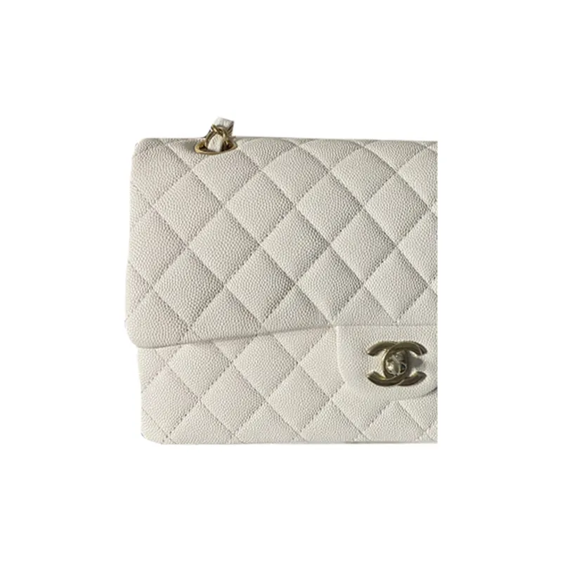 CHANEL Classic Flap CF Grain Embossed Cow Leather Flap Bag, Shoulder Bag, Crossbody Bag Women's White-1