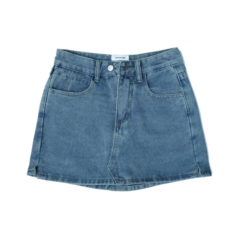 7 SEVFUN Denim Short Skirts Women's Light Blue-4