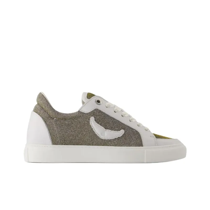 Zadig & Voltaire Fly On Low Top Skateboard Shoes Women's Silver White-1