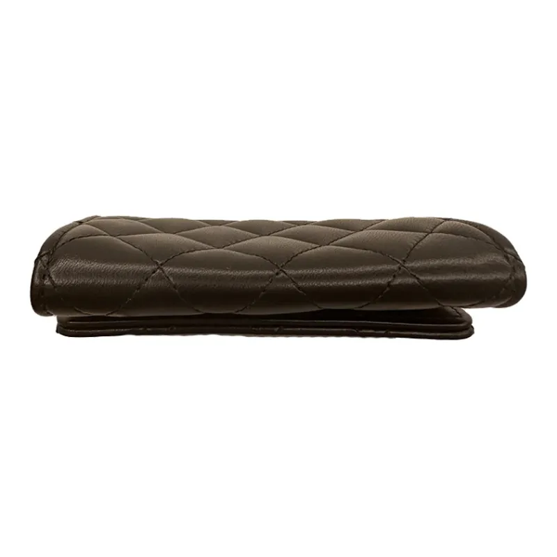 CHANEL Rhinestone Lambskin Card Holder Women's Black-3