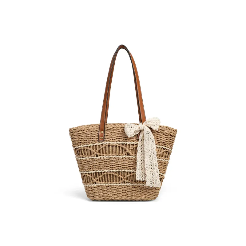C°BANNER Fabric Tote Bag, Shoulder Bag Medium Size Women's Ecru/Khaki-6