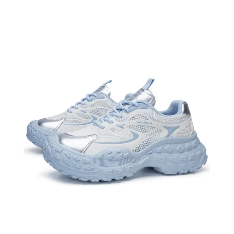 Warrior Breathable Low Top Chunky Sneakers Women's White Blue-1