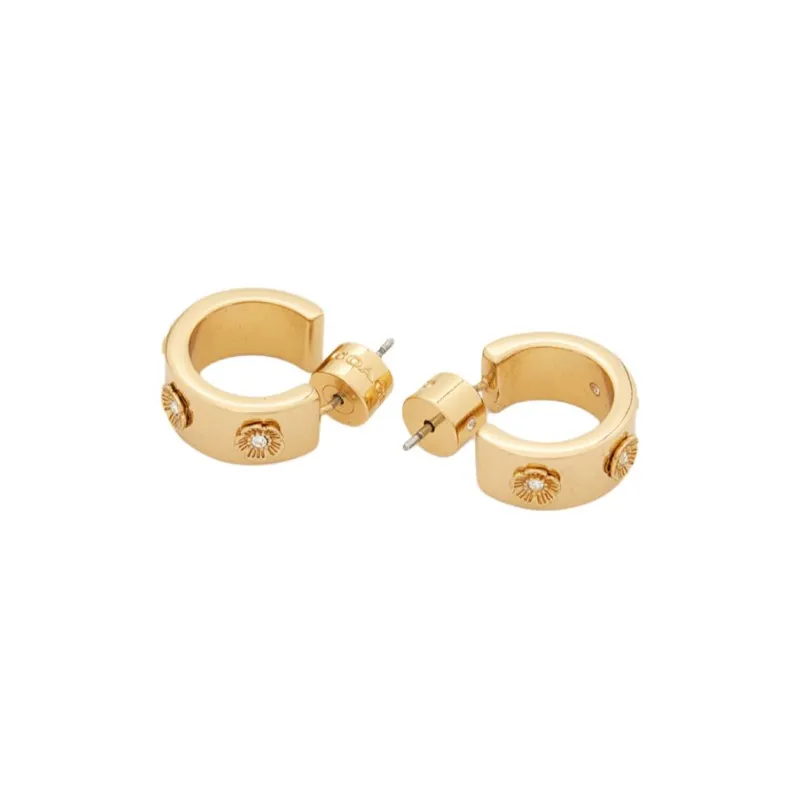 COACH Brass, Glass, Titanium, Zircon Earrings Women's Gold-3