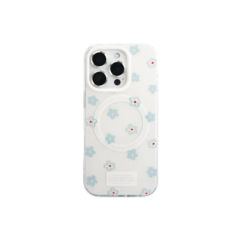 Sopi Acrylic Material Blue Floral Rocking Magnetic Phone Cases Compatible With IPhone 16/15 Pro Max/Apple 13/14 Pro/Max-4
