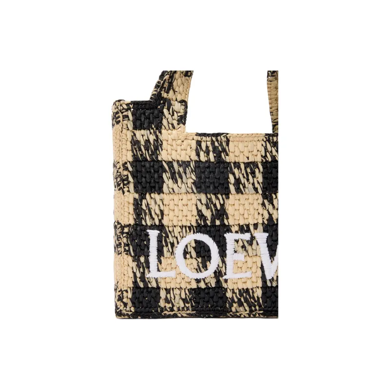 LOEWE Font Tote Raffia Tote Bag, Shopping Bag, Shoulder Bag, Handbag Mini Women's Natural & Black-6