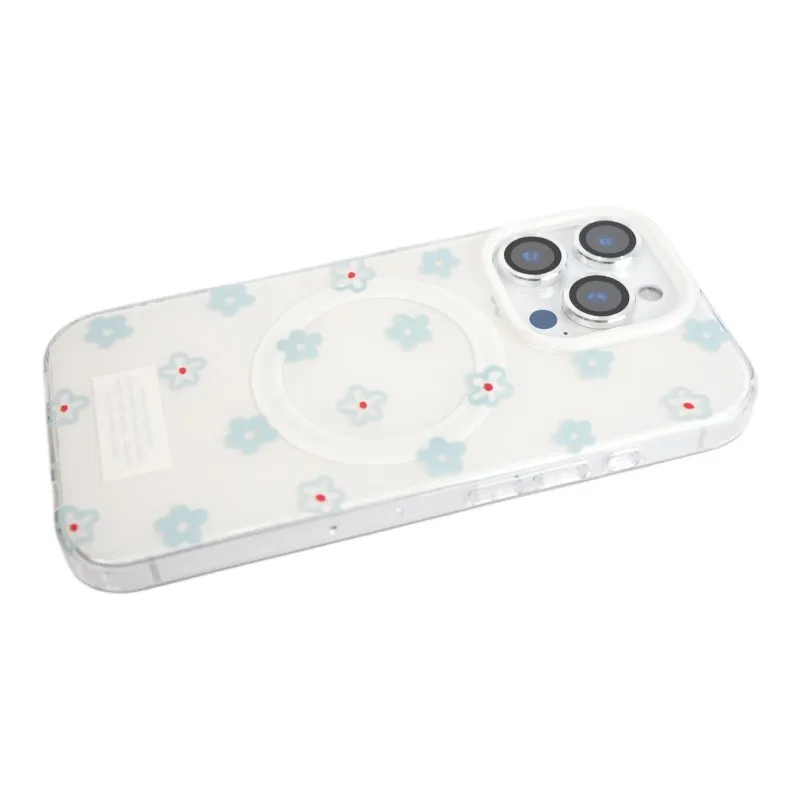Sopi Acrylic Material Blue Floral Rocking Magnetic Phone Cases Compatible With IPhone 16/15 Pro Max/Apple 13/14 Pro/Max-7