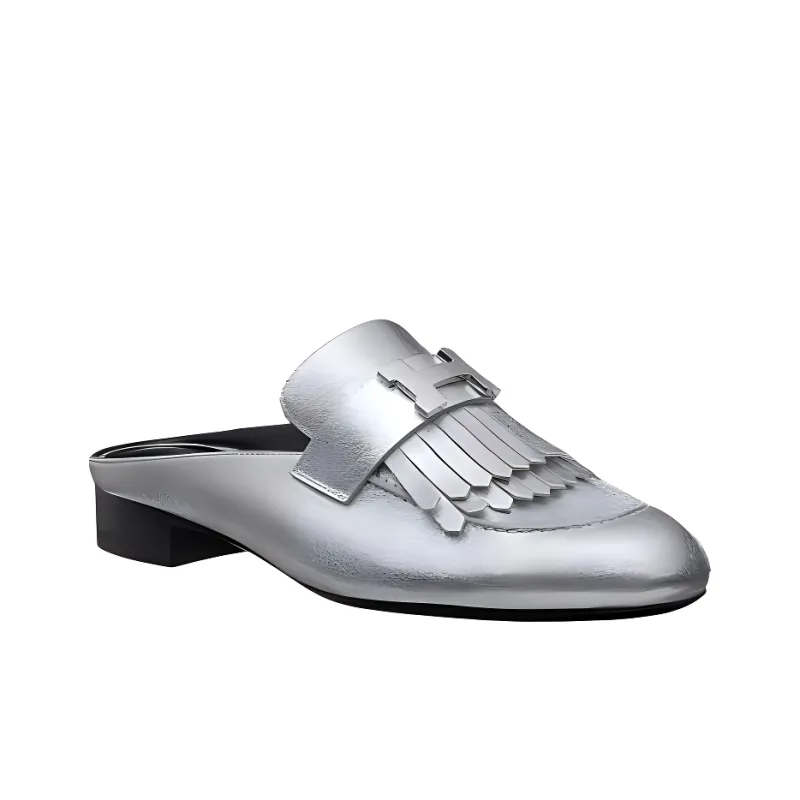 HERMES Closed Toe Slippers Women's Silver-1