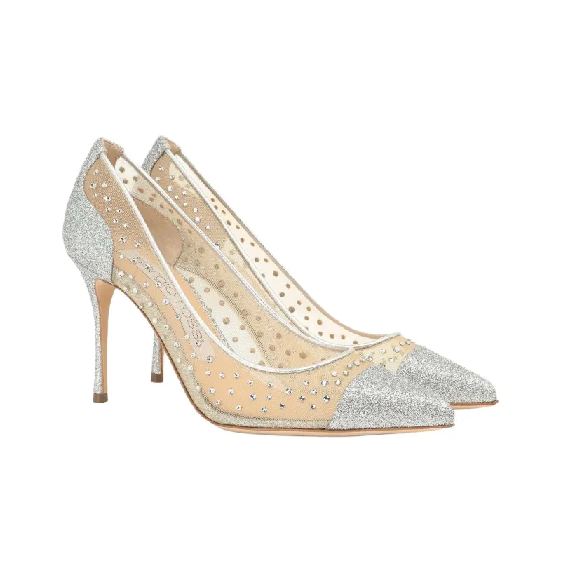 SERGIO ROSSI Godiva Slim Heel High Heels 9cm Women's Silver-2