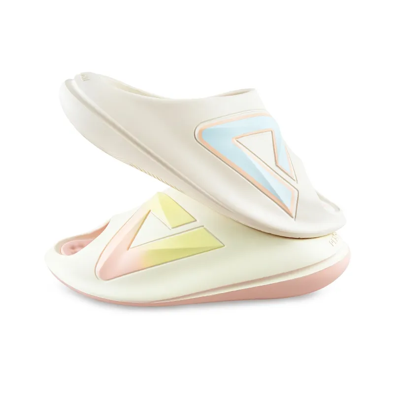 PEAK Very Small Fat Drag Slide Slippers Unisex White Blue/Light Yellow-4