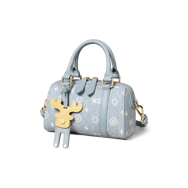 Teenmix PVC Boston Bag, Shoulder Bag, Crossbody Bag, Handbag Regular Women's Coffee/Ecru/Cherry Blossom Pink/Sky Blue-42