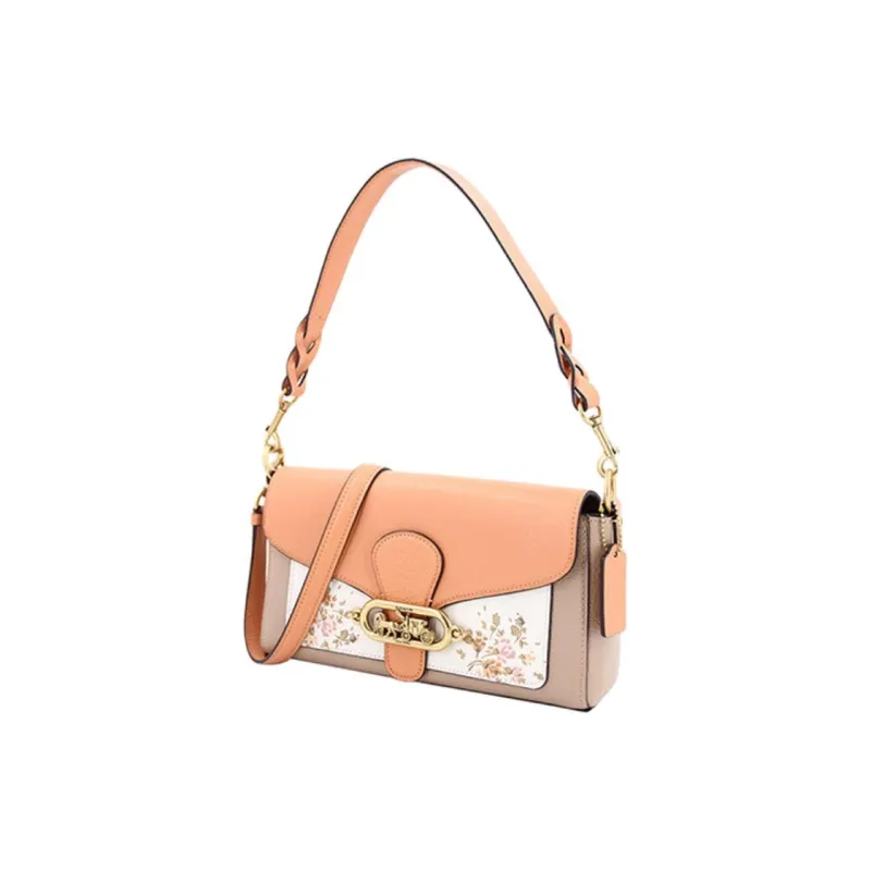 COACH Jade PVC Shoulder Bag, Portable Crossbody Bag Medium Size Women's Khaki & Light Orange-1