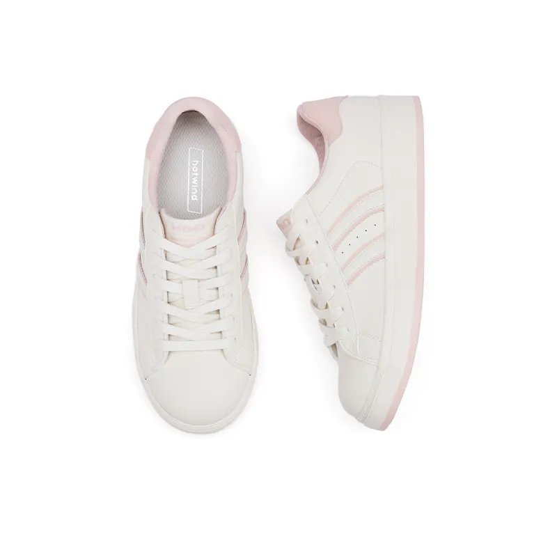Hotwind Versatile White Sneakers Abrasion Resistant Slip Resistant Low Top Skateboard Shoes Women's-17