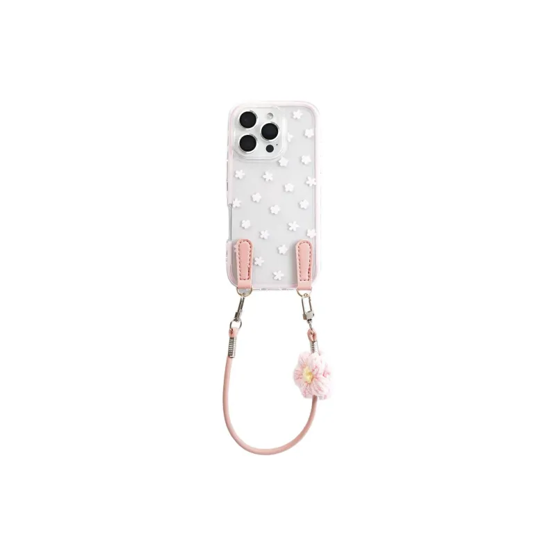 Sopi Acrylic Material 2 in 1 Floral Stand Lanyard Phone Cases Compatible With IPhone 16/15 Pro Max/Apple 13/14 Pro/Max-3