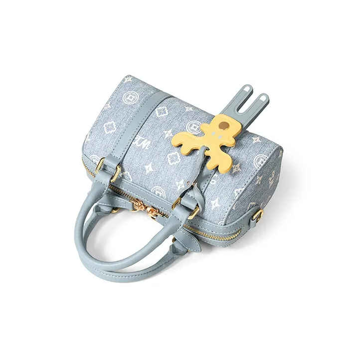 Teenmix PVC Boston Bag, Shoulder Bag, Crossbody Bag, Handbag Regular Women's Coffee/Ecru/Cherry Blossom Pink/Sky Blue-44